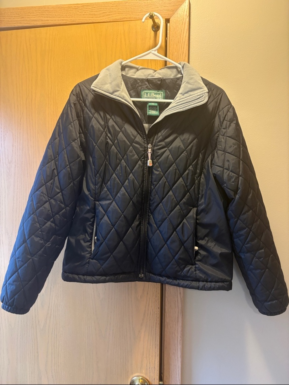 L.L. Bean Black Quilted Jacket with Light Gray Collar
